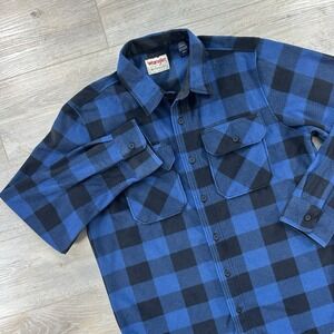 Wrangler Men's Medium Black & Blue Fleece Flanker Shirt Thick & Soft Cowboy